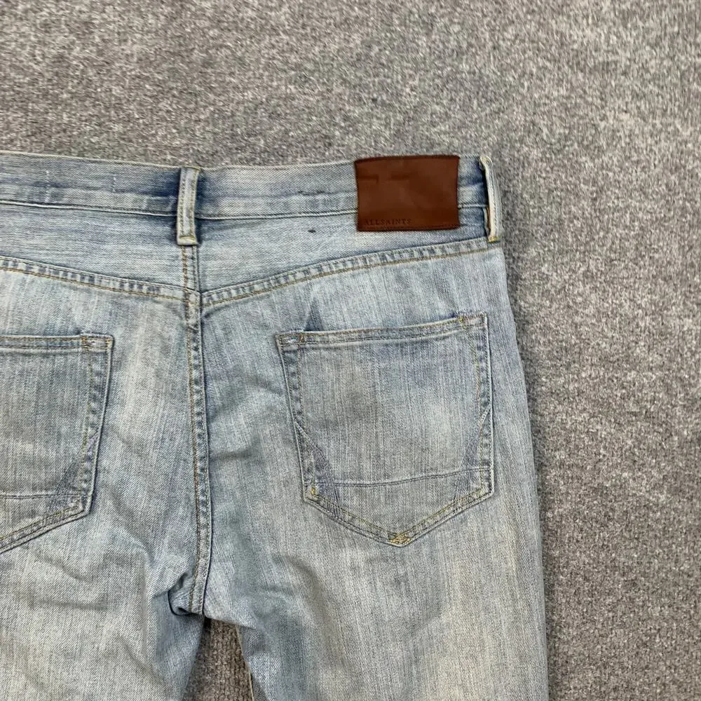AllSaints Jeans Mens 32 Light Wash Rex Slim Fit Ripped Distressed Denim Stretch